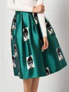 Shein Green Beauty Print Flare Skirt