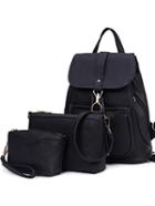 Shein Embossed Faux Leather 3pcs Bag Set - Black