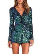 Shein Green V Neck Sequin Jumpsuit