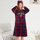 Shein Embroidered Detail Plaid Night Dress With Headband