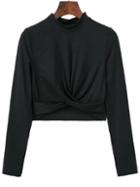 Shein Black Band Collar Overlap Front Crop T-shirt