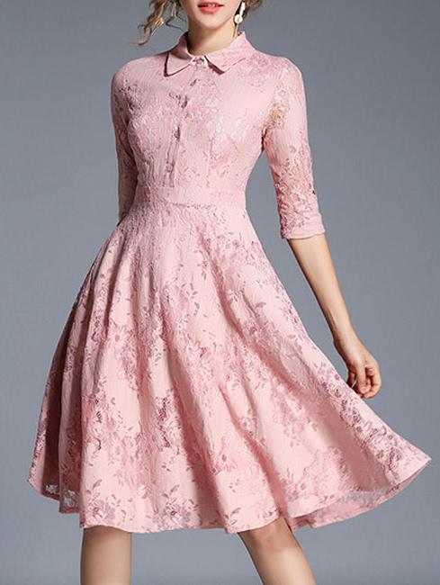 Shein Lapel Sleeve Lace A-line Dress