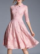 Shein Lapel Sleeve Lace A-line Dress
