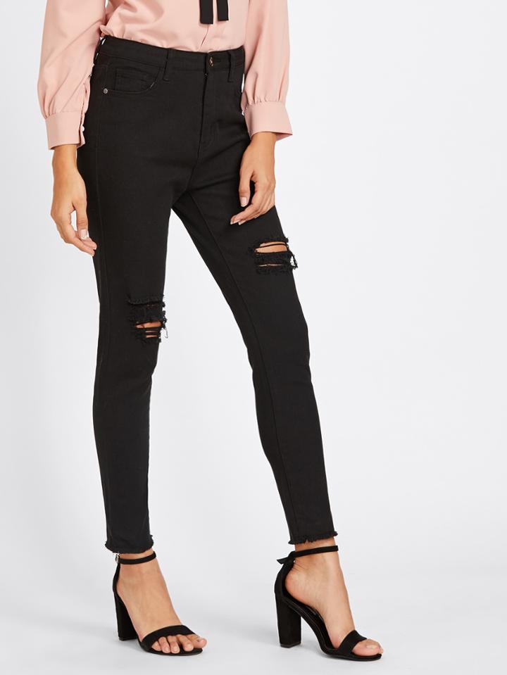 Shein Rips Detail Black Wash Jeans