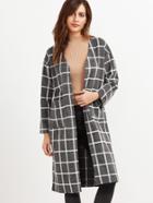 Shein Grey Drop Shoulder Open Front Plaid Coat