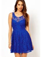Rosewe Shiny Blue Open Back Lace Skinny Dress For Woman