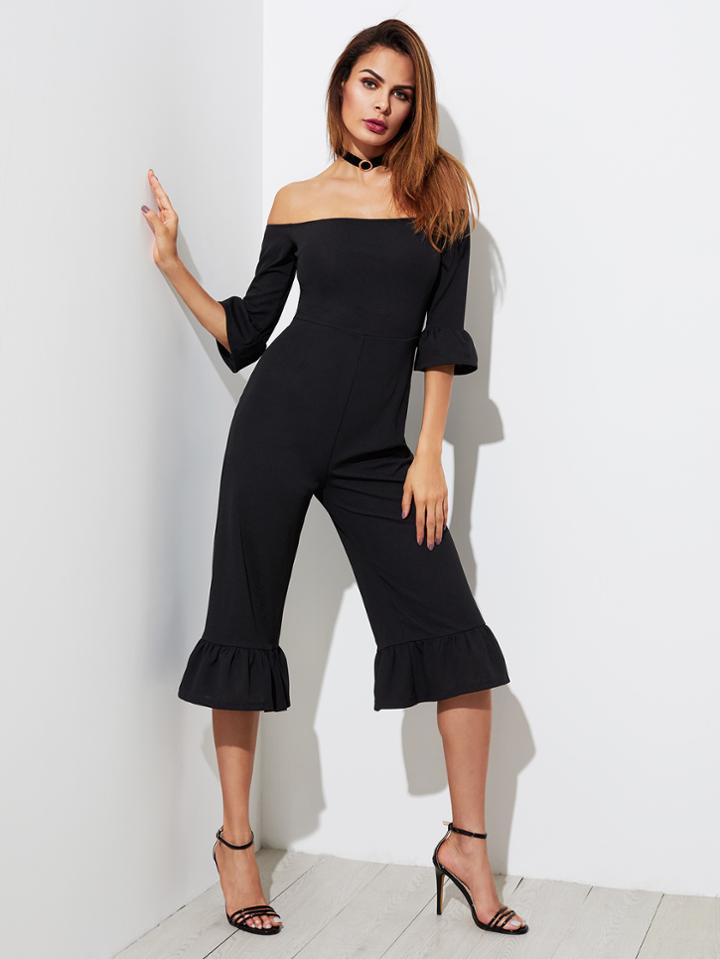 Shein Off Shoulder Ruffle Trim Culotte Jumpsuit