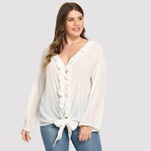 Shein Plus Ruffle Trim Knot Blouse