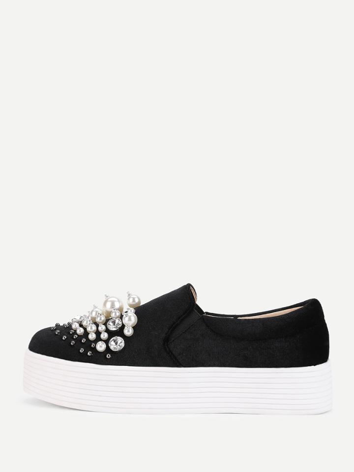 Shein Faux Pearl Detail Slip On Plimsolls