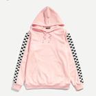 Shein Men Pocket Up Drawstring Plaid Hoodie