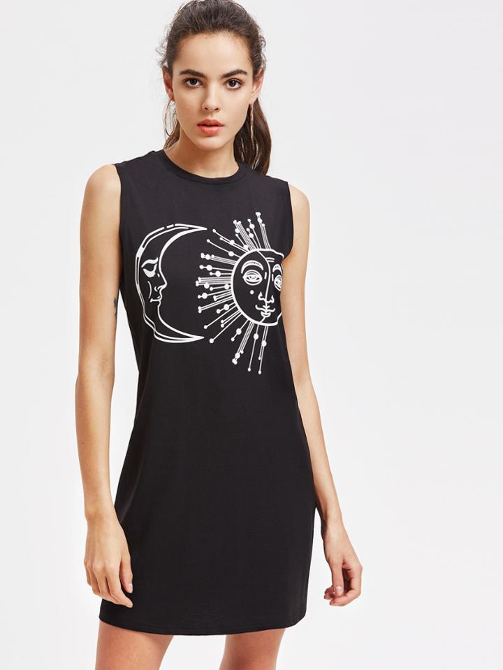 Shein Sun And Moon Print Tank Dress