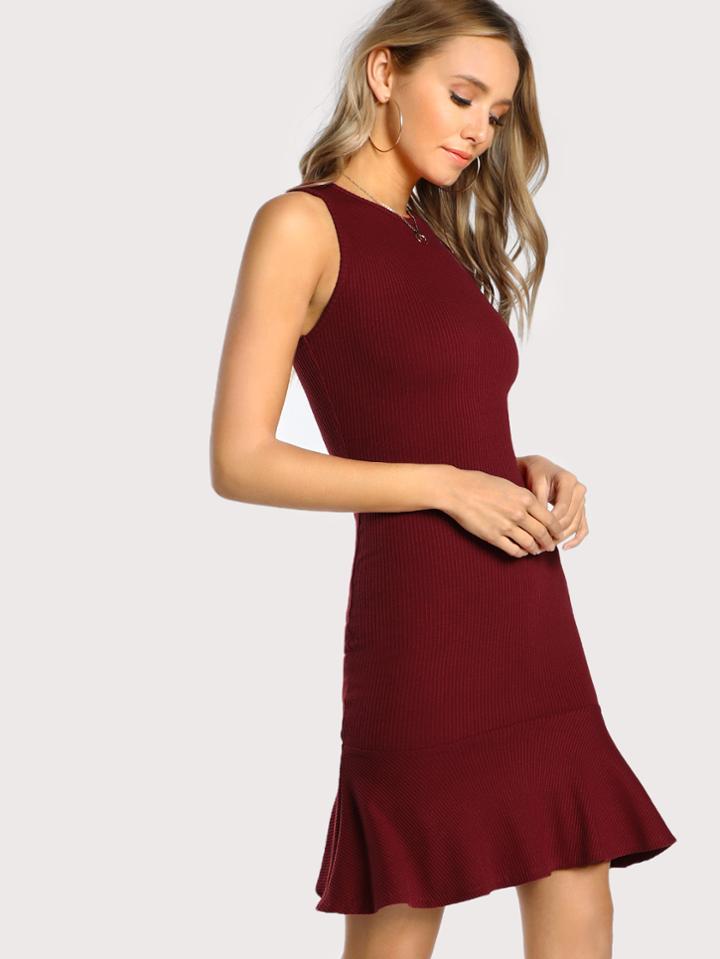 Shein Frill Hem Rib Knit Tank Dress