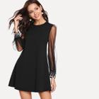 Shein Pearl Detail Mesh Sleeve Tunic Dress