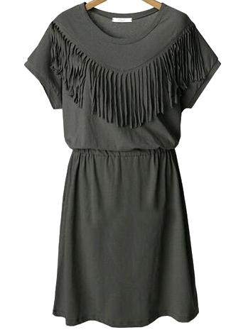 Shein Grey Short Sleeve Tassel Plus Dress