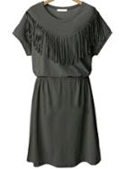 Shein Grey Short Sleeve Tassel Plus Dress