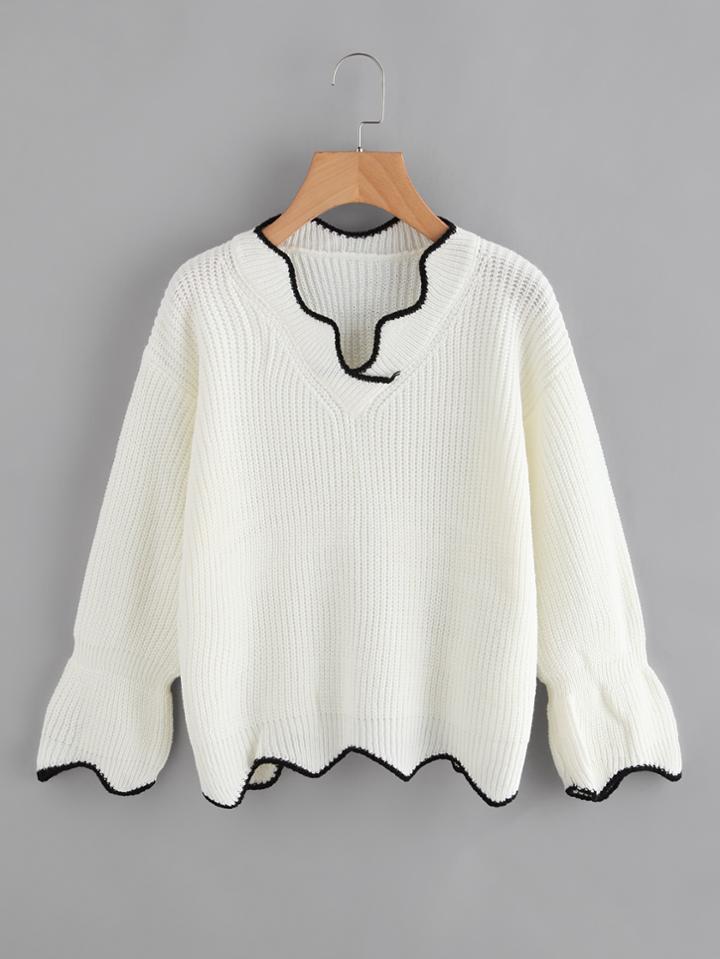 Shein Chevron Hem Ringer Texture Knit Sweater