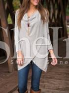 Shein Grey Draped Front Loose T-shirt