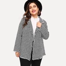 Shein Plus Frayed Trim Tweed Coat