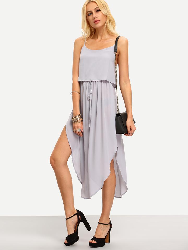 Shein Grey Spaghetti Strap Scoop Neck Asymmetrical Dress