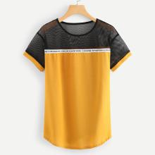 Shein Contrast Mesh Letter Tape Detail Tee