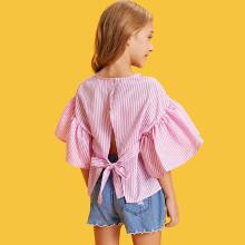 Shein Girls Flutter Sleeve Striped Top