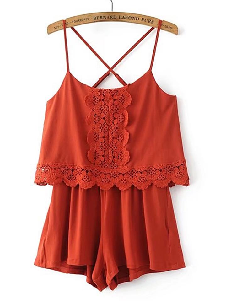 Shein Crochet Trim Criss Cross Back Playsuit