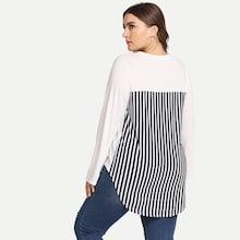 Shein Plus Curved Dip Hem Striped Top