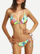 Shein Colorful Camouflage Triangle Bikini Set