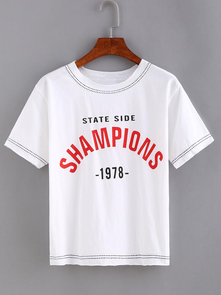 Shein Letter Print Binding T-shirt