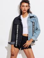Shein Two Tone Letter Ribbon Detail Denim Jacket
