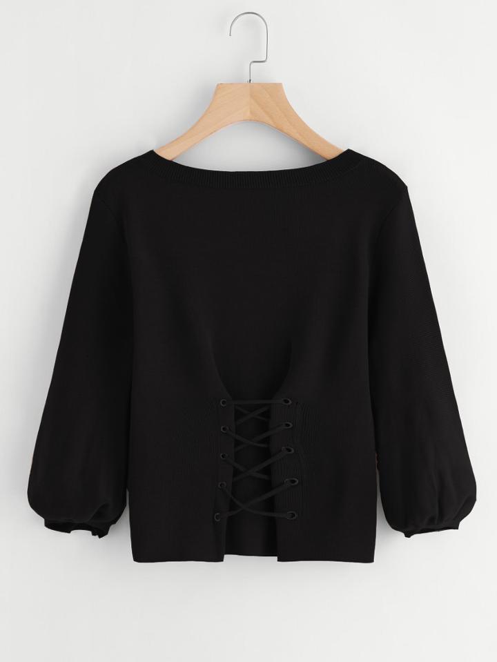 Shein Corset Lace Up Lantern Sleeve Sweater