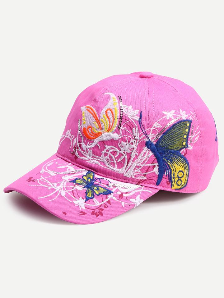 Shein Embroidered Butterflies Cotton Baseball Cap