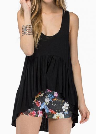 Rosewe Black Flouncing Hem Asymmetric Tank Top