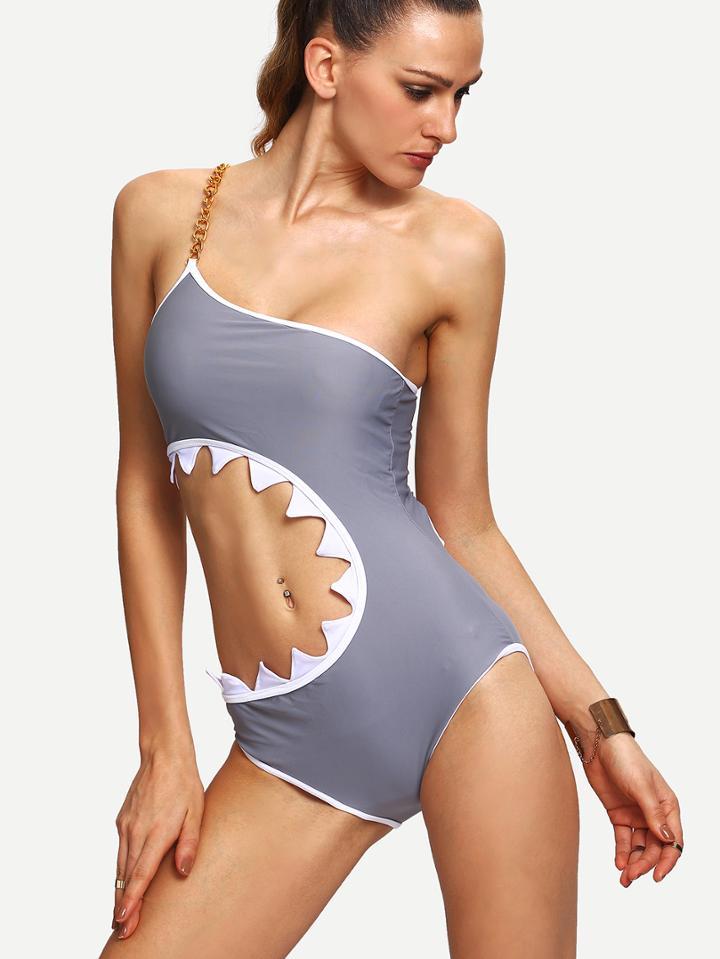 Shein Link Chain Shoulder Cutout One-piece Swimwear