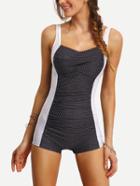 Shein Ruched Polka Dot One-piece Sport Swimwear - Black