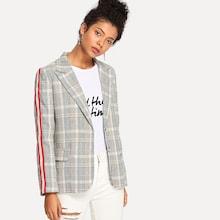 Shein Tape Detail Plaid Blazer