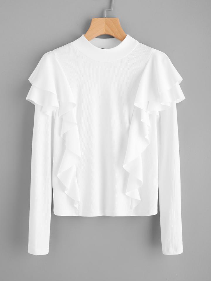 Shein Flounce Trim Ribbed Tee
