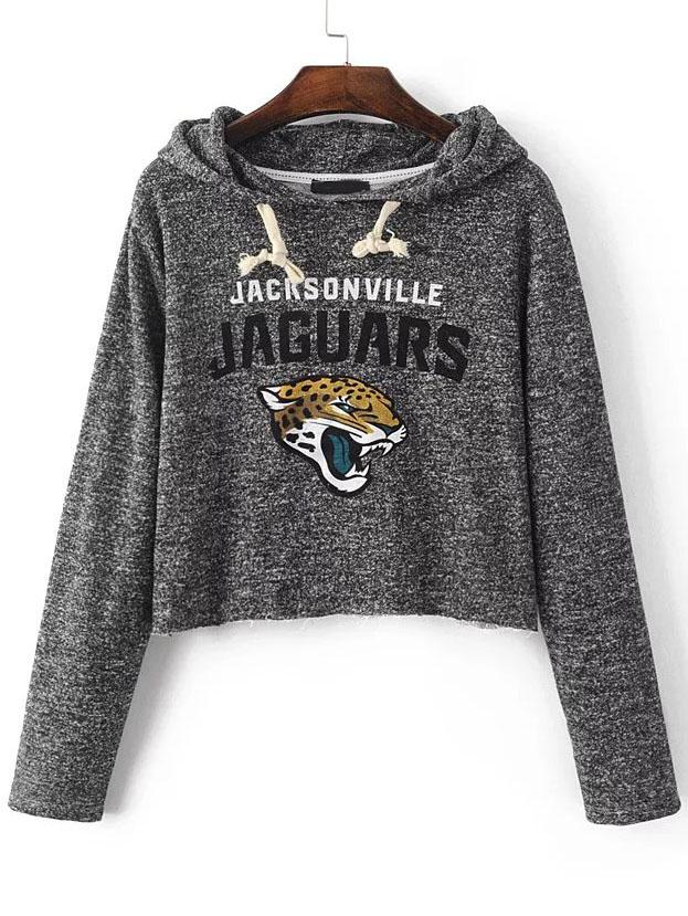 Shein Grey Animal Print Crop Hooded Sweatshirt