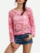 Shein Pink Allover Lace Sweatshirt