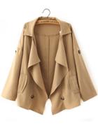 Shein Khaki Lapel Casual Buttons Loose Coat