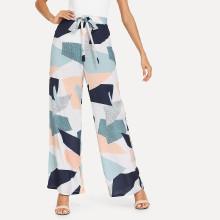 Shein Cut And Sew Tie Waist Wide Leg Pants