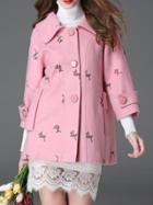 Shein Pink Lapel Flowers Embroidered Coat