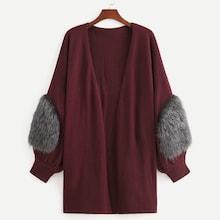 Shein Plus Faux Fur Patched Open Front Cardigan