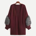 Shein Plus Faux Fur Patched Open Front Cardigan