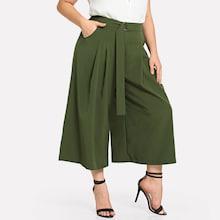 Shein Plus Waist Belted Pleated Plain Pants