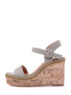 Shein Grey Square Peep Toe Buckle Strap Wedges