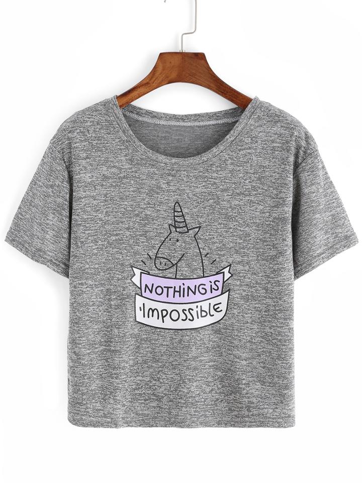 Shein Horse Print Grey T-shirt