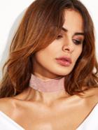 Shein Pink Velvet Ribbon Wide Choker Necklace