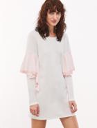 Shein White Drop Shoulder Contrast Ruffle Trim Shift Dress