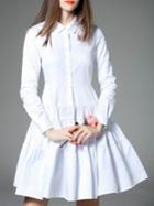Shein White Lapel Pleated A-line Dress